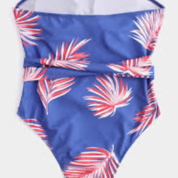 Blue Patterned Strapless one piece bathing suit with waist tie - Picture 4 of 7